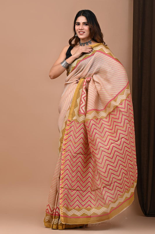 Hand Block Print Saree on Chanderi Silk