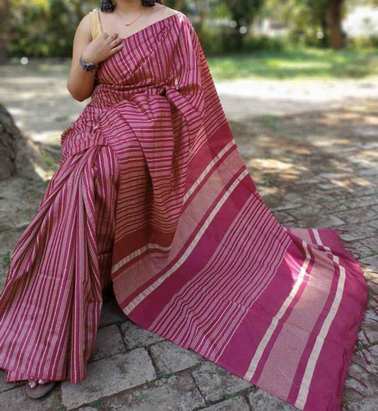 Stripe Checks Silk Blended Saree