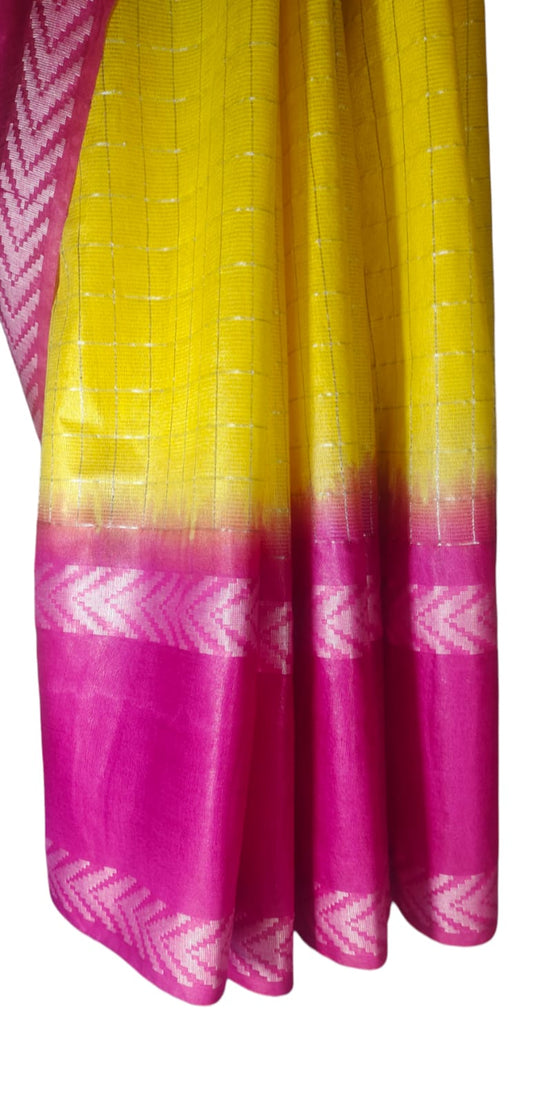 Mini Checks Kota Silk Saree With Hand Shibori