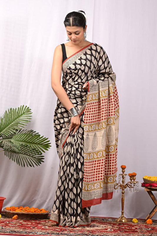 Hand Block Printing Saree with Miscellaneous Dyes