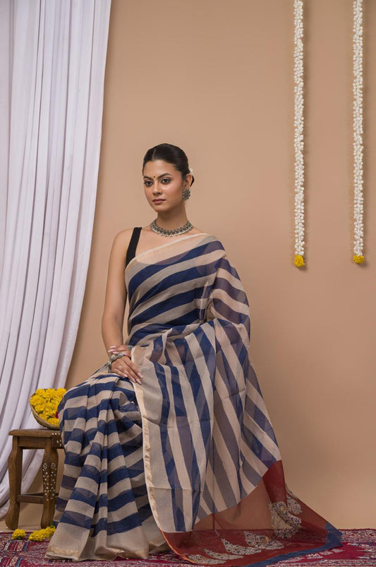 Hand Block Printing Saree on Kota Silk