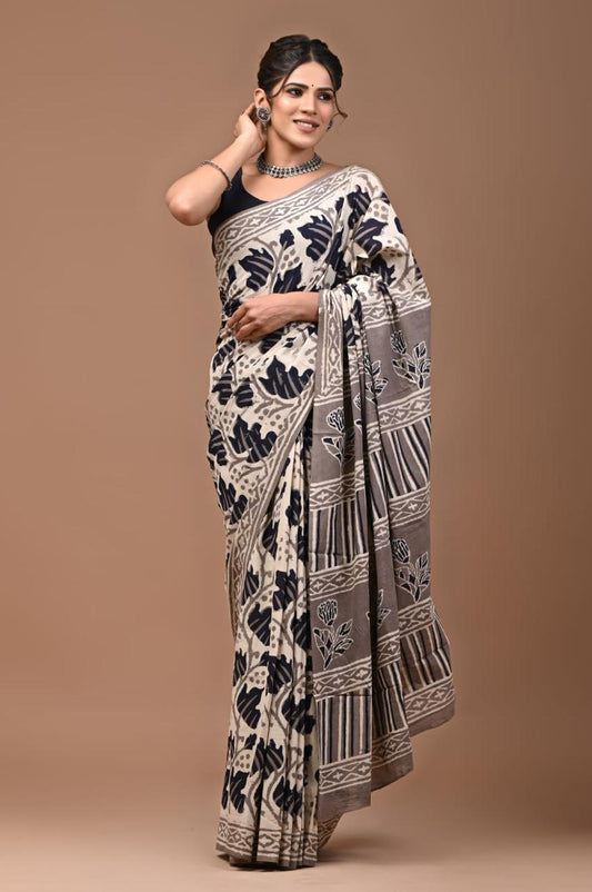 Hand Block Printing Saree with Miscellaneous Dyes