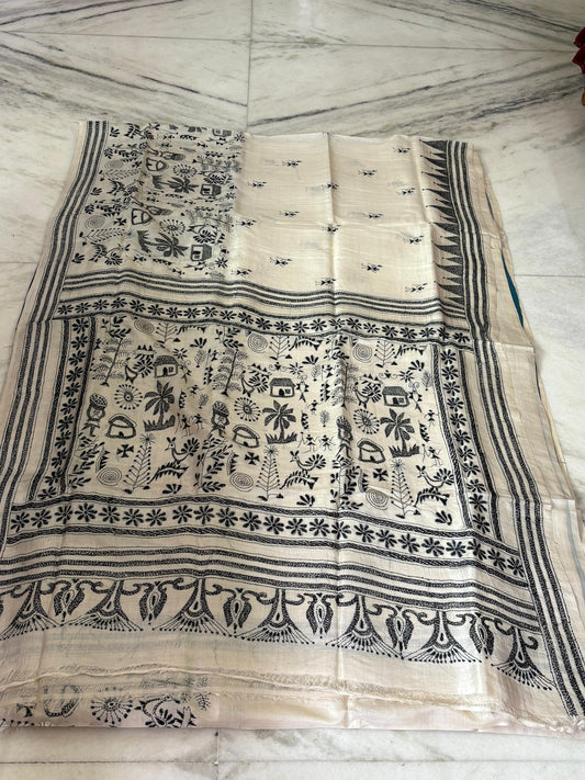 Korean Tussar Handicrafts Kantha Stitch Saree