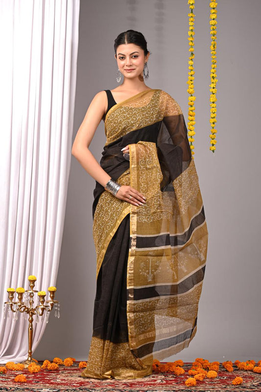 Hand Block Printing Saree on Kota Silk