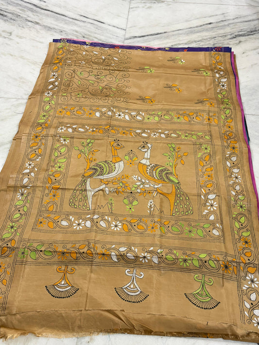 Blended Murshidabad Silk Hand Crafted Kantha Stitch Saree