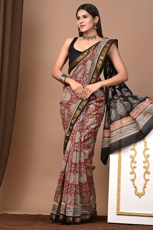 Natural Color Hand Block Print Saree