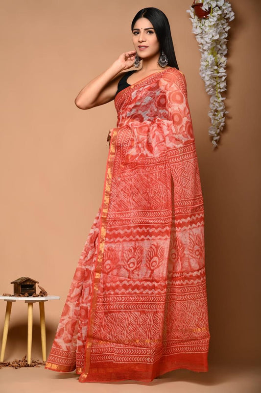 Hand Block Printing Saree on Kota Silk