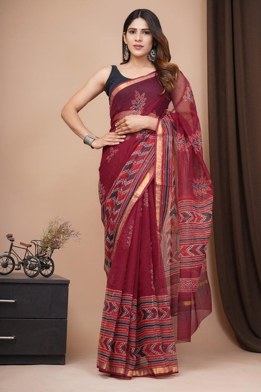Hand Block Printing Saree on Kota Silk