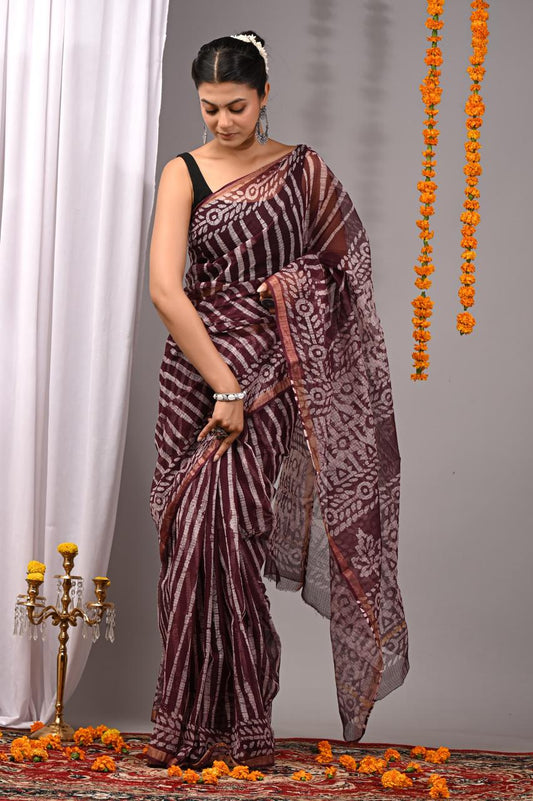 Hand Block Printing Saree on Kota Silk