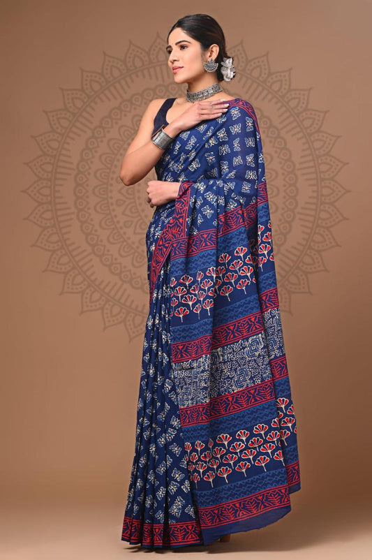 Hand Block Printing Saree with Miscellaneous Dyes