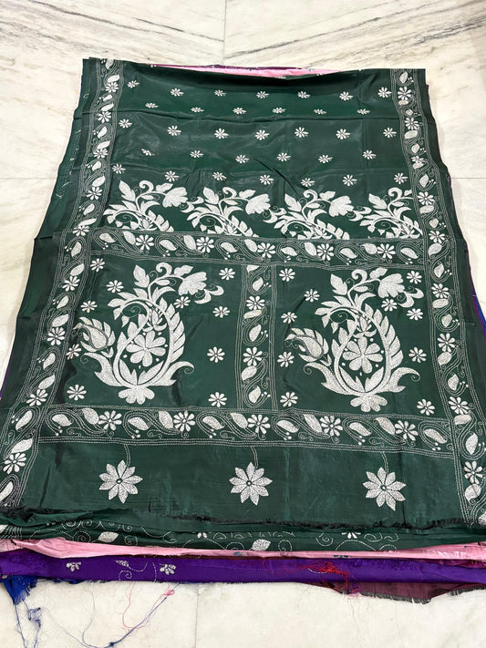 Blended Murshidabad Silk Hand Crafted Kantha Stitch Saree