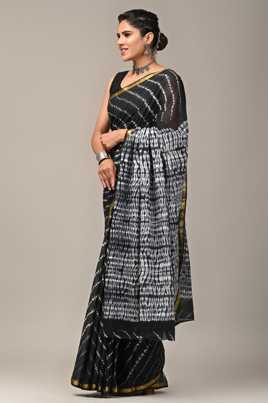 Hand Block Printing Saree on Cotton Zari