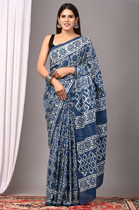 Hand Block Printing Saree with Indigo Dyes