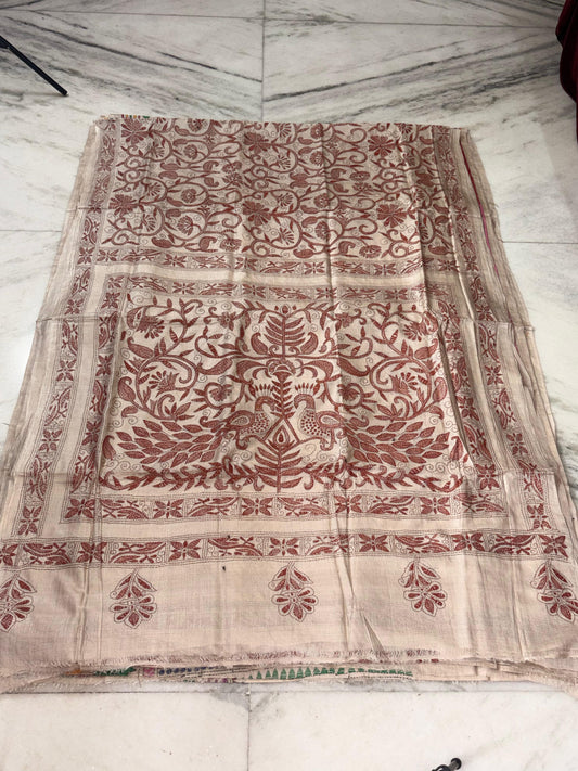 Pure Gachhi Tussar Handicrafts Kantha Stitch Saree