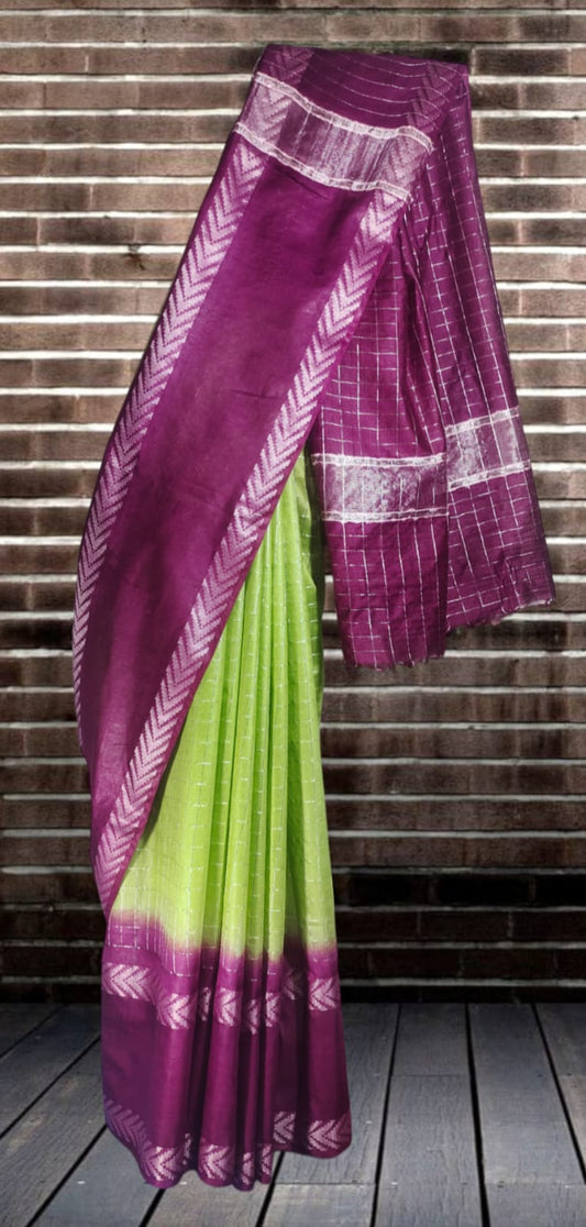Mini Checks Kota Silk Saree With Hand Shibori