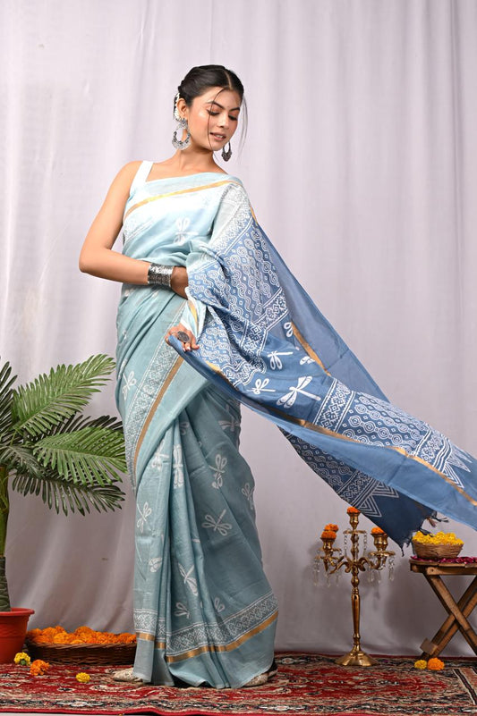 Assam Silk Saree with Hand Block Printing Craft