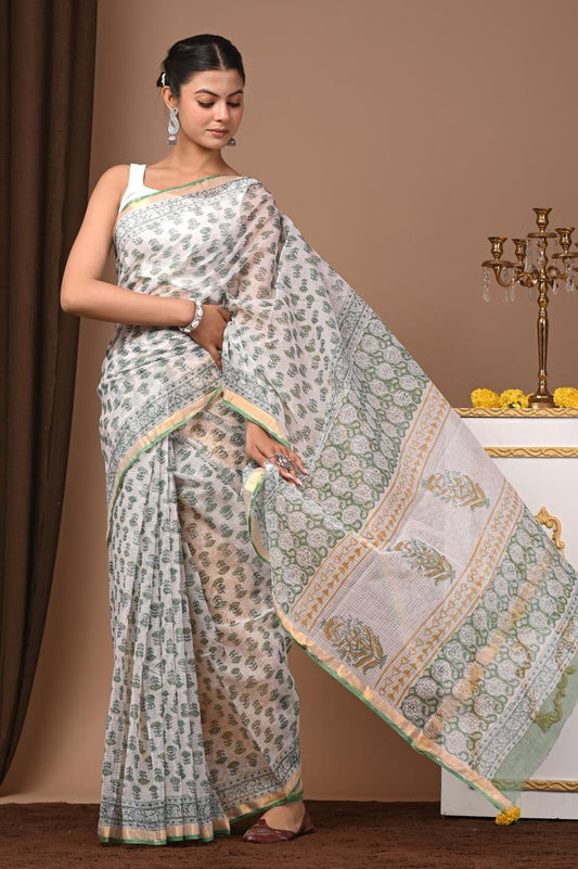 Hand Block Printing Saree on Kota Silk