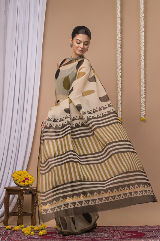 Hand Block Printing Saree on Kota Silk