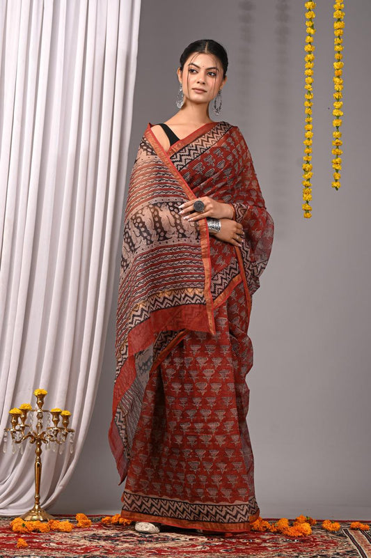 Hand Block Printing Saree on Kota Silk