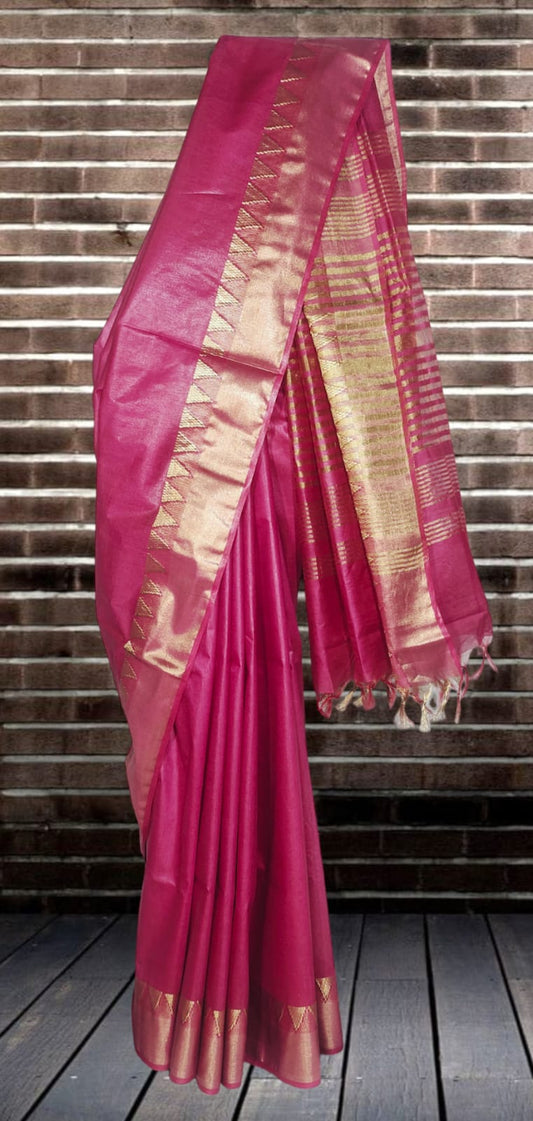 Temple Border Silk Blended Saree