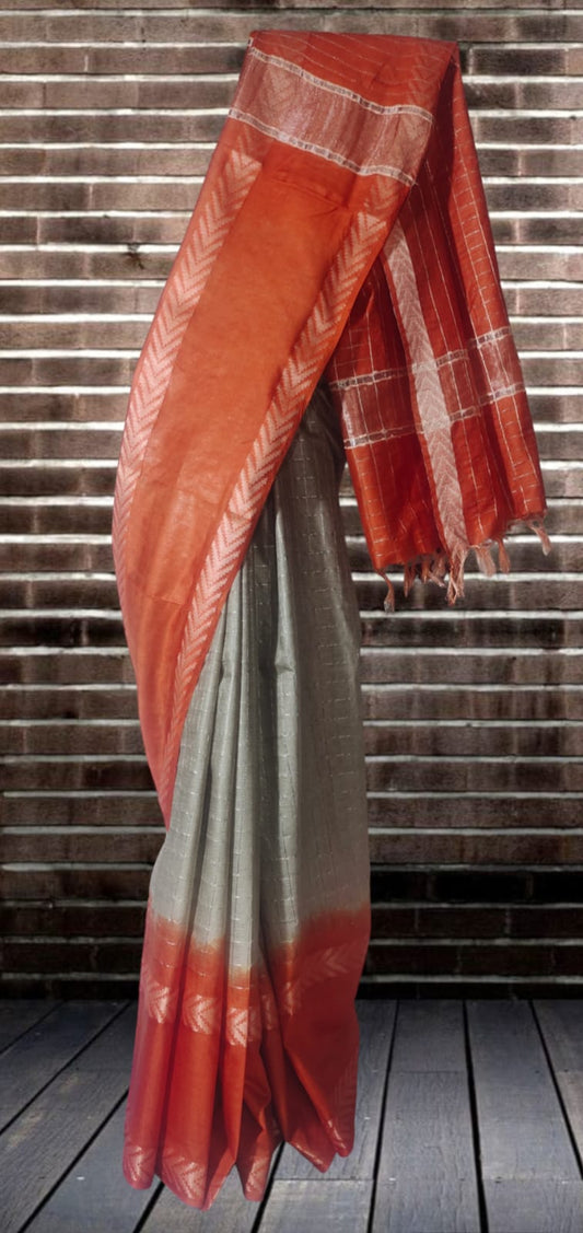 Mini Checks Kota Silk Saree With Hand Shibori