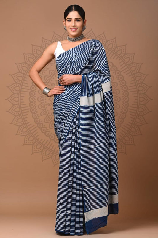 Hand Block Printing Saree with Indigo Dyes