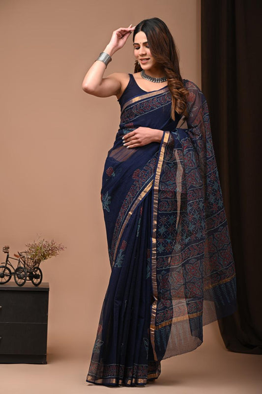Hand Block Printing Saree on Kota Silk