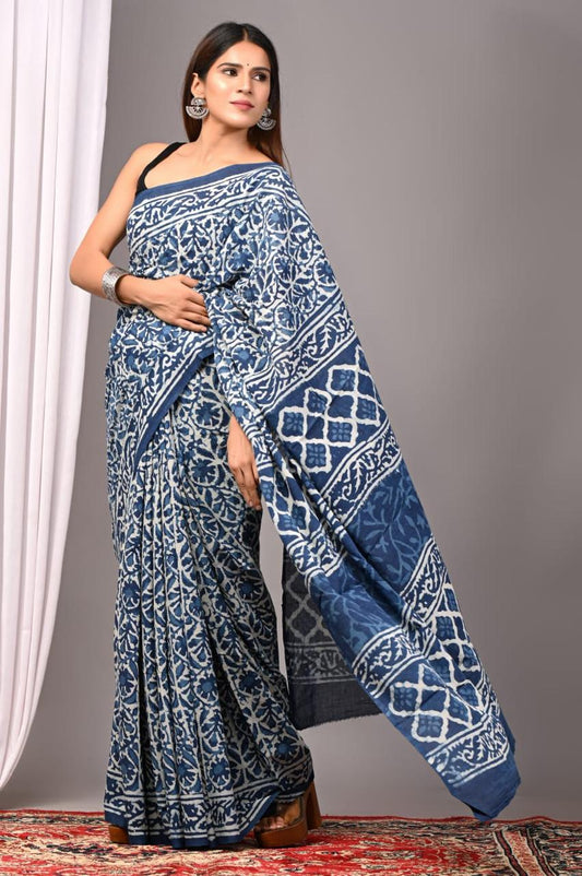 Hand Block Printing Saree with Indigo Dyes