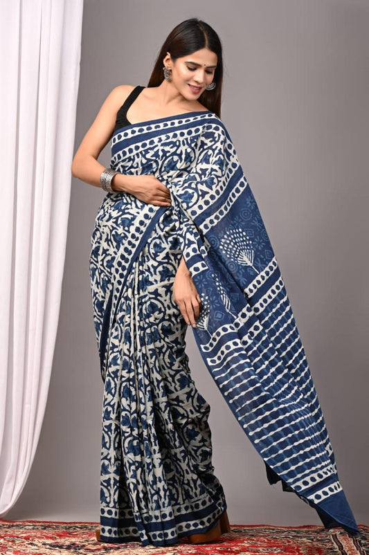 Hand Block Printing Saree with Indigo Dyes