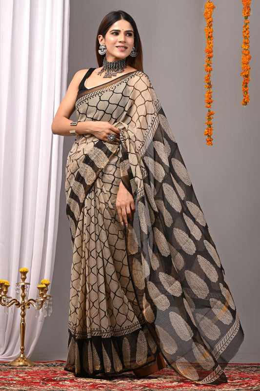 Hand Block Printing Saree on Kota Silk