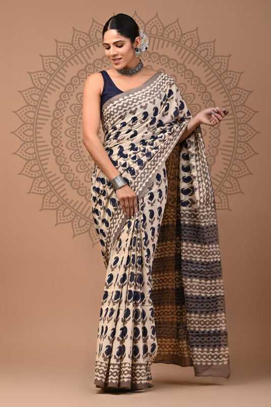 Hand Block Printing Saree with Miscellaneous Dyes