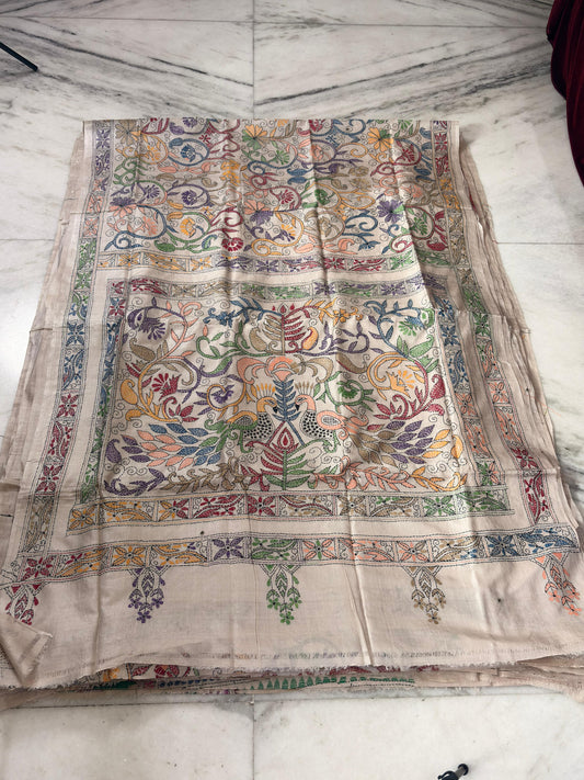 Pure Gachhi Tussar Handicrafts Kantha Stitch Saree