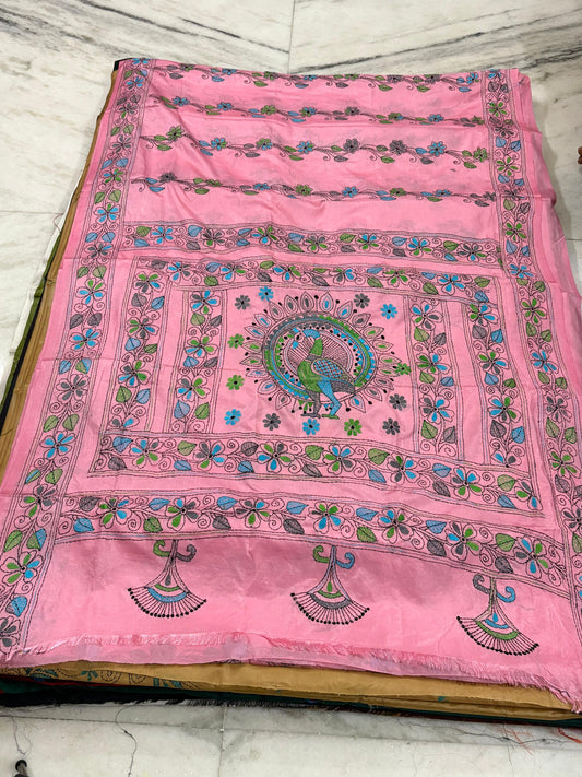 Blended Bangalore Silk Hand Crafted Kantha Stitch Saree