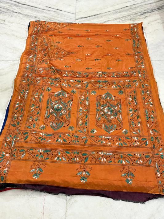Blended Murshidabad Silk Hand Crafted Kantha Stitch Saree