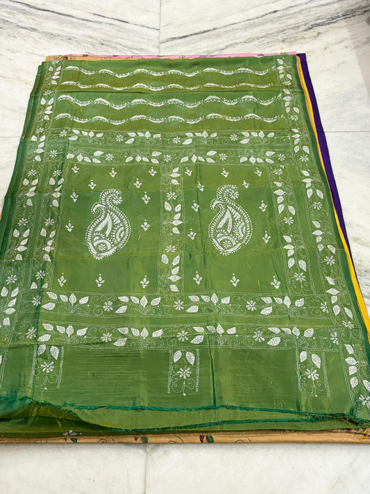 Blended Murshidabad Silk Hand Crafted Kantha Stitch Saree
