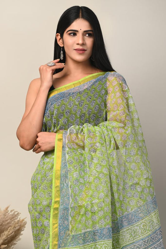 Hand Block Printing Saree on Kota Silk