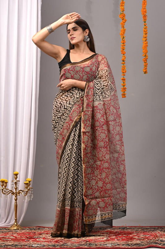 Hand Block Printing Saree on Kota Silk