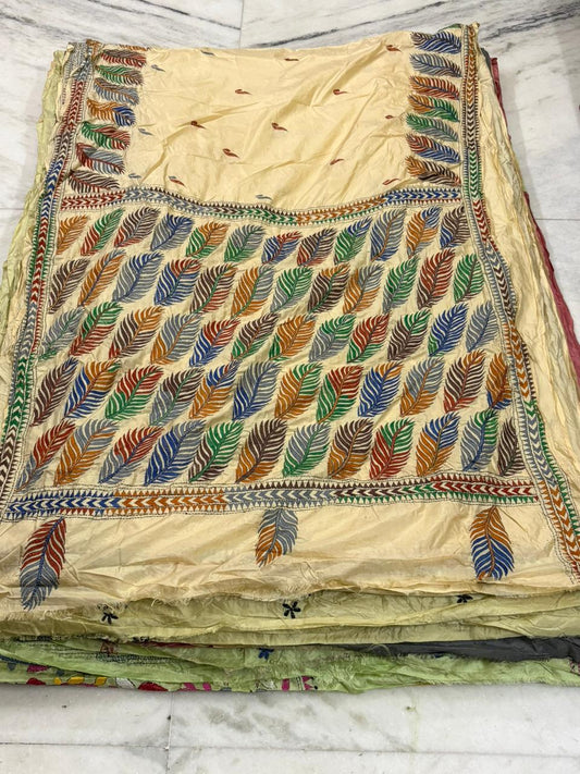 Pure Bangalore Silk Hand Crafted Kantha Stitch Saree