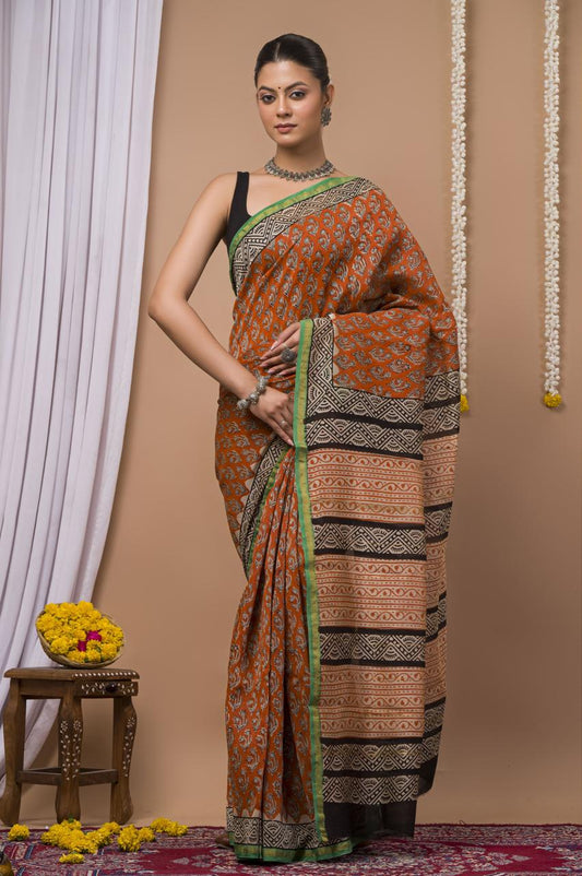 Hand Block Print Saree on Chanderi Silk