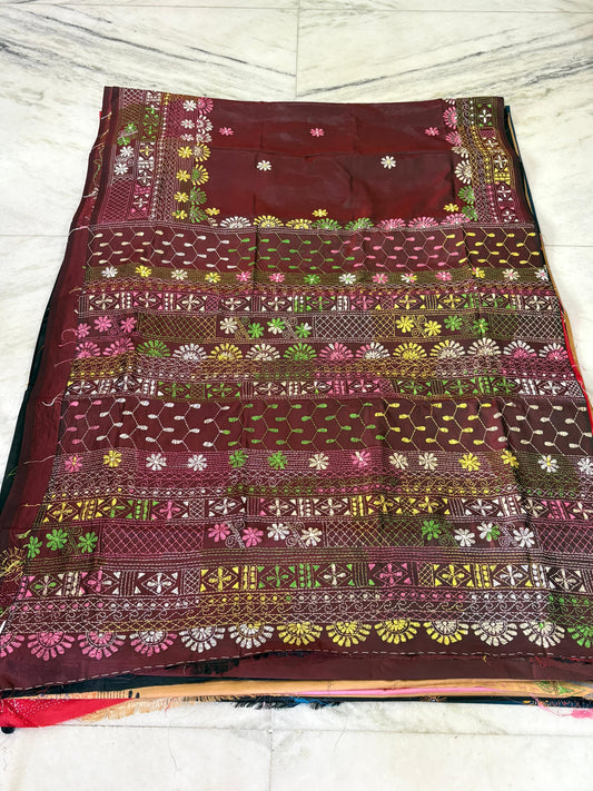 Lambani Hand Crafted Kantha Stitch Saree