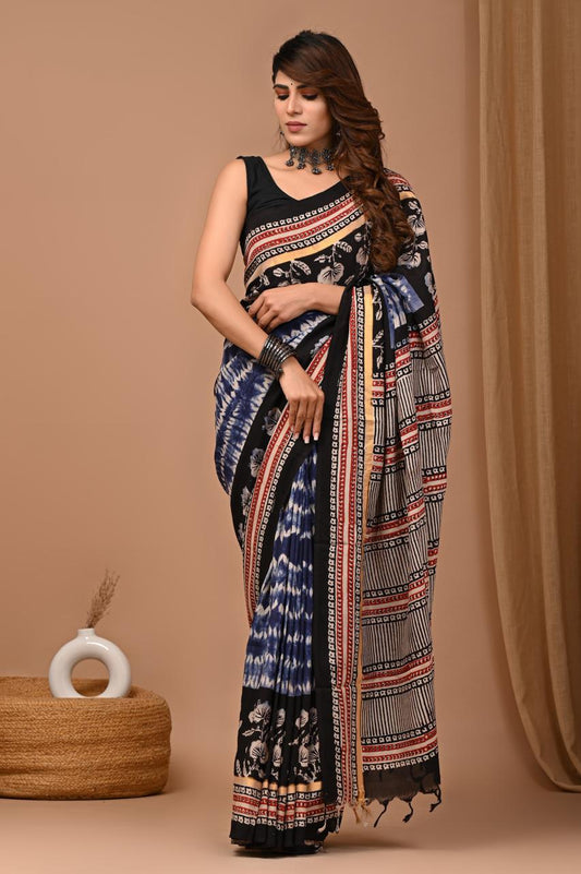 Assam Silk Saree with Hand Block Printing Craft