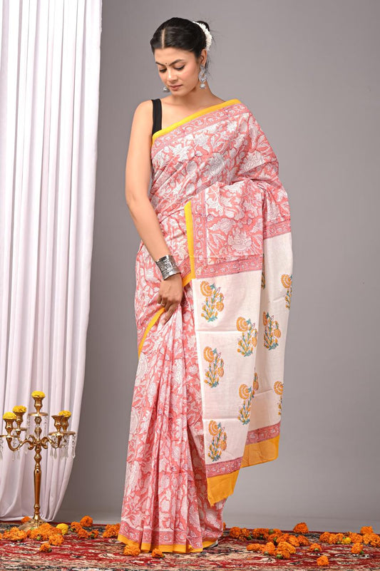 Hand Block Printing Saree with Miscellaneous Dyes