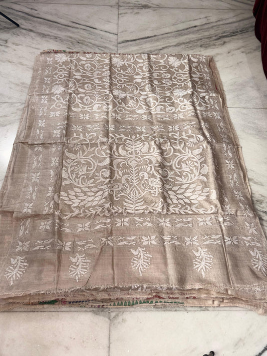 Pure Gachhi Tussar Handicrafts Kantha Stitch Saree