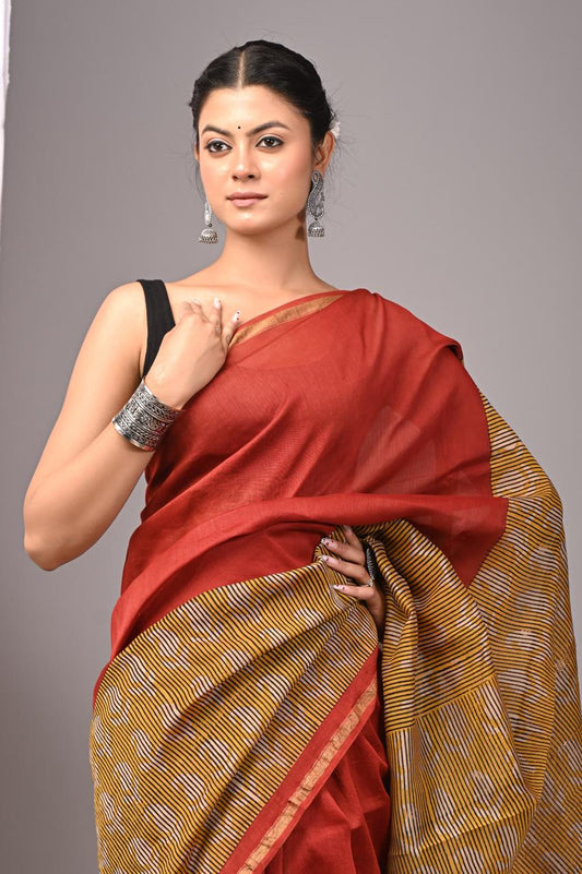 Hand Block Print Saree on Chanderi Silk
