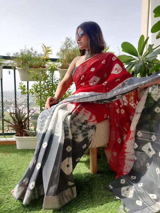 Handcrafted Shibori & Bandhani Technique Saree