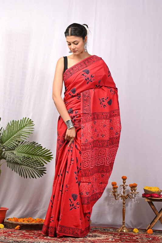 Hand Block Printing Saree with Miscellaneous Dyes