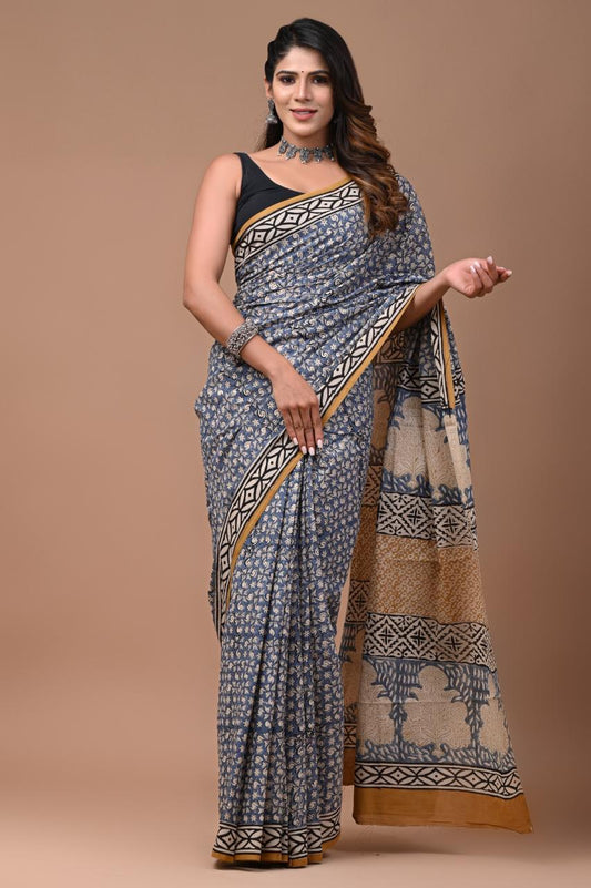 Hand Block Printing Saree with Miscellaneous Dyes