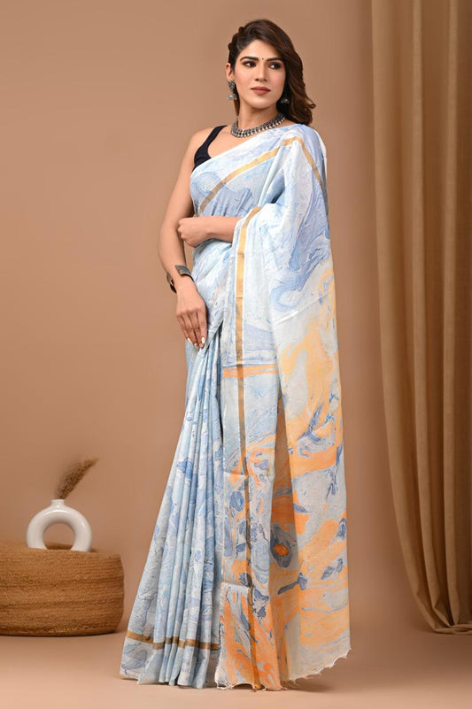 Assam Silk Saree with Hand Block Printing Craft