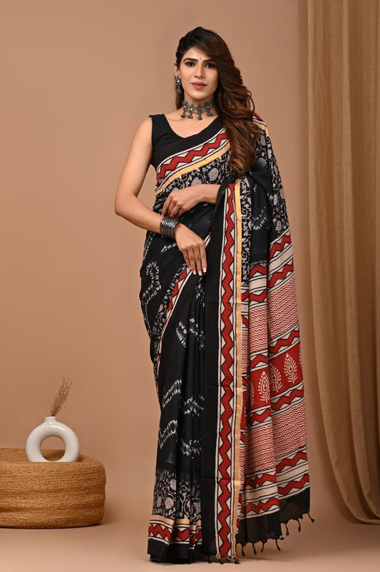 Assam Silk Saree with Hand Block Printing Craft