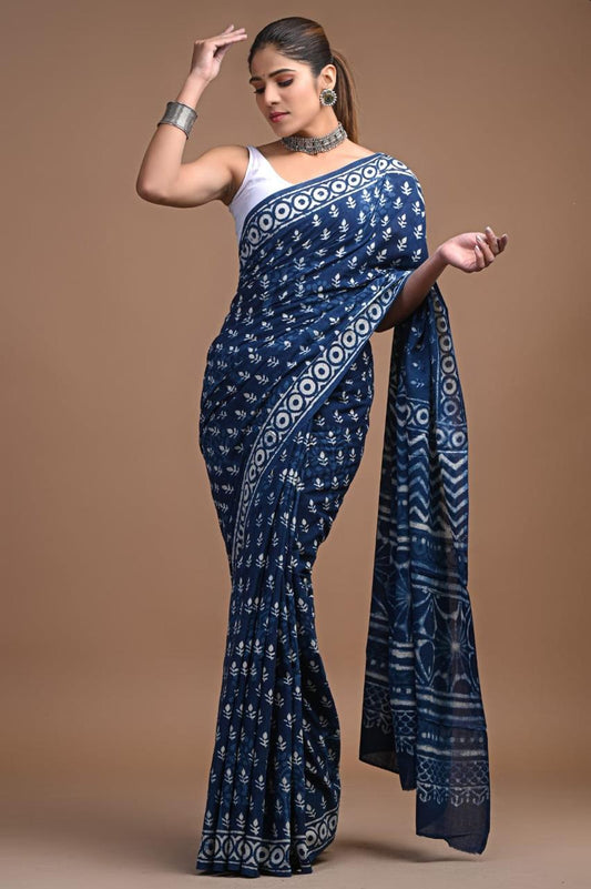Hand Block Printing Saree with Indigo Dyes